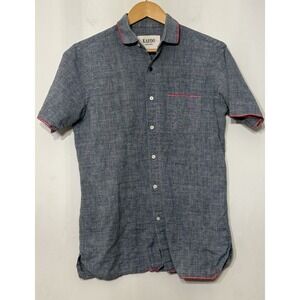 Kardo Corey Shirt Mens Small Handmade India Short Sleeve Button Cotton Chambray